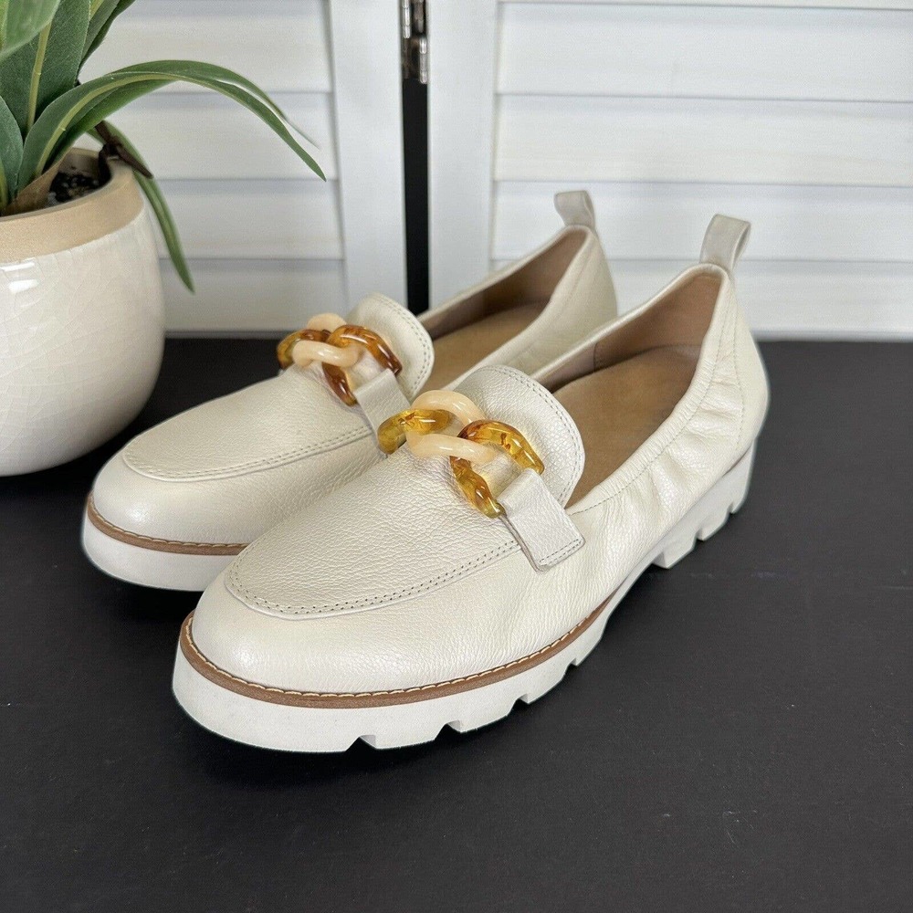 Vionic Cynthia Loafers Cream Orthotic Arch Lug Sole Comfort Shoe Chain Size 8